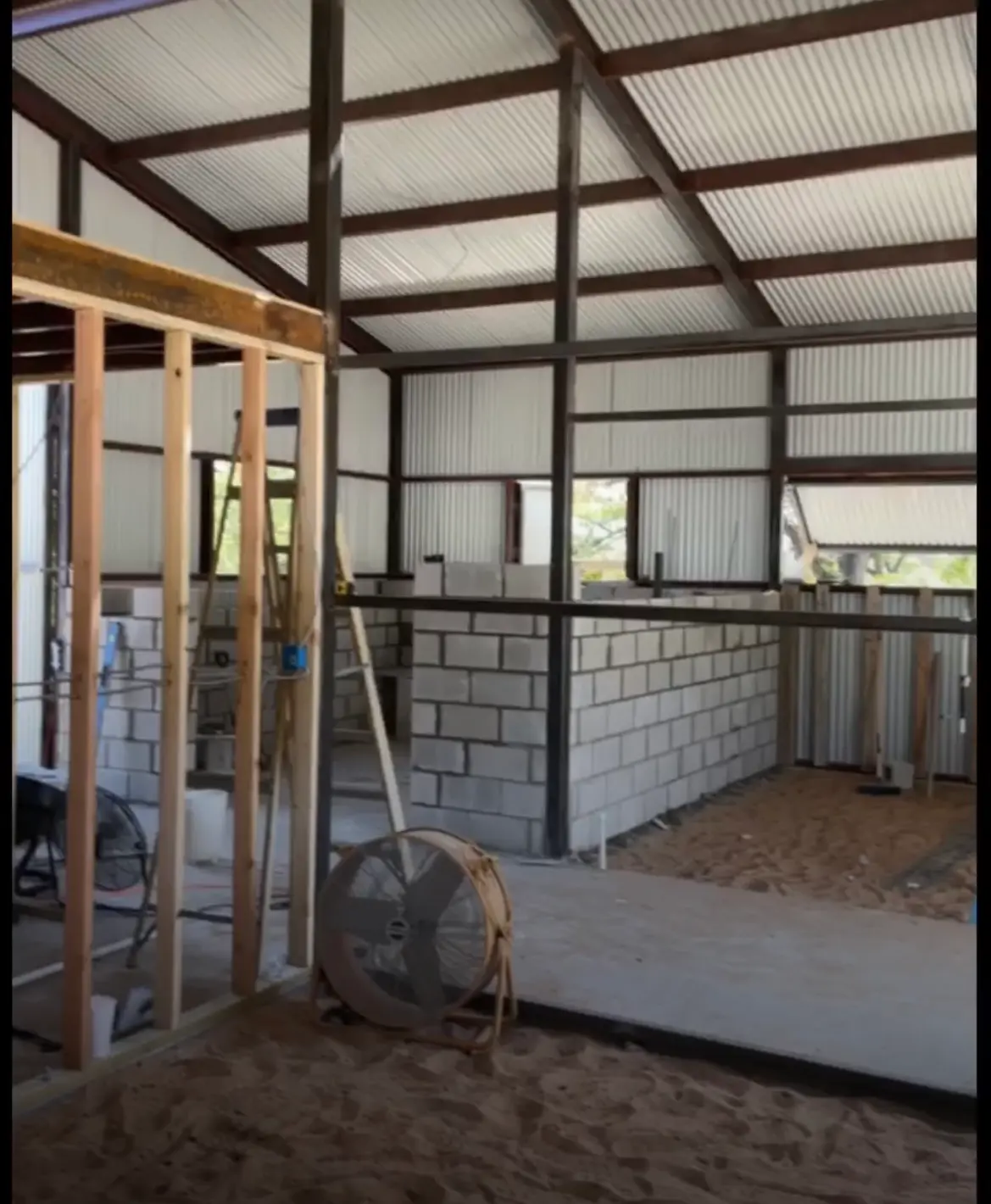 VP Welding crew laying out interior structural steel framing for a Hill Country build